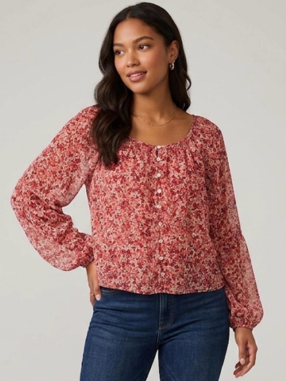 Autres Filles Floral Button-Front Peasant Blouse